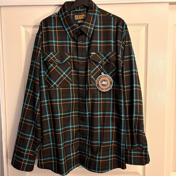 DIXXON J&P 45years Black and Teal Plaid Casual Button Down Shirt - Picture 2 of 3
